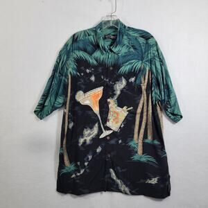 Tori Richard Honolulu Vintage Green 1/2 Button Drink Graphics Shirt Size L 81525